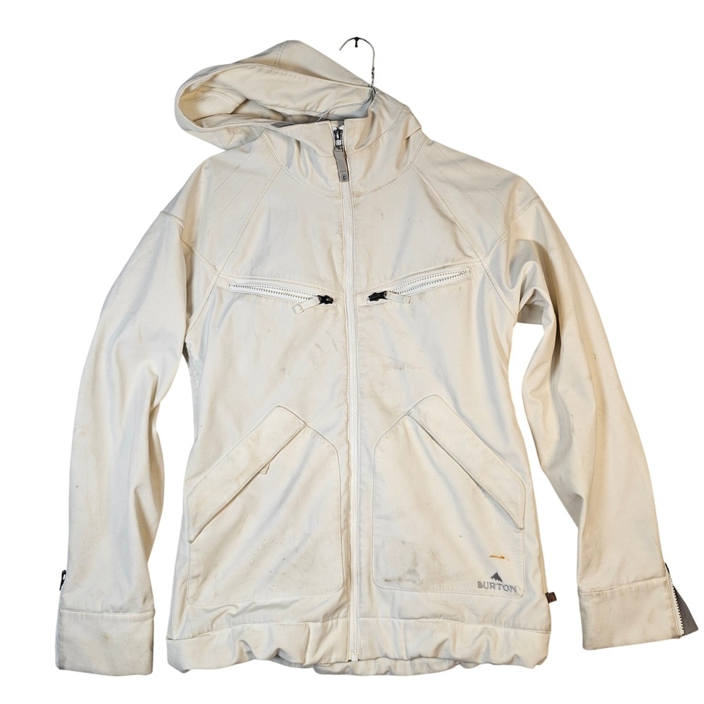 Burton Dryride Softshell Full Zip Hoodie Jacket Cream Off White Mens Medium